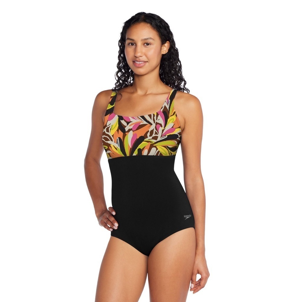 Speedo Women's Swimsuit One Piece Adjustable Square Neck Moderate Cut Medium